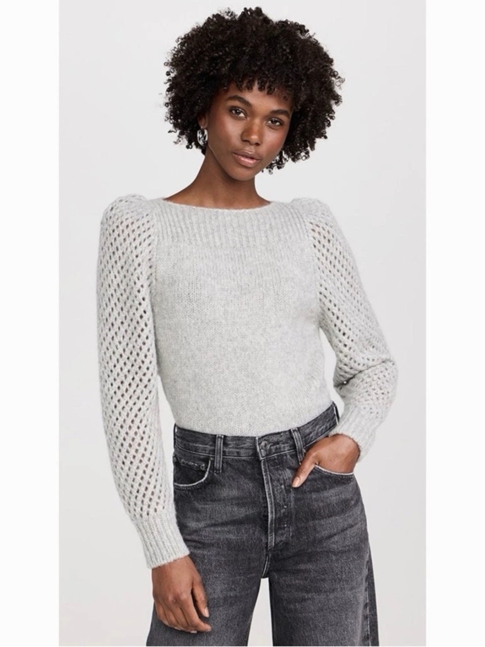 NWT Tommy Bahama Shimmer Balloon Sleeve White Silver Metallic Wool Blend Sweater